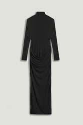 High-Neck Sculpted Ruched Maxi Dress